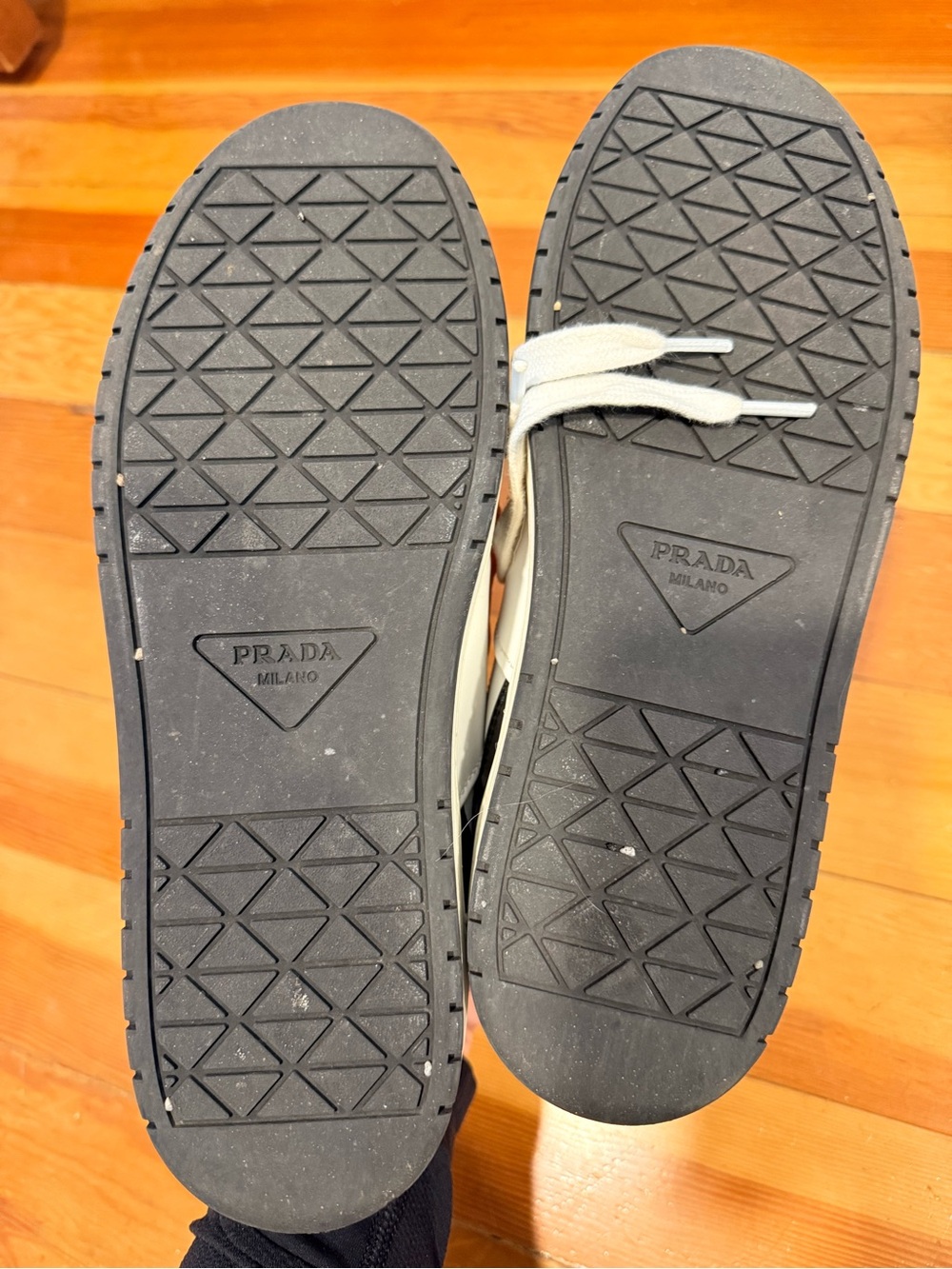 Prada White and Black Leather Low-Top Sneakers - Picture 5 of 9